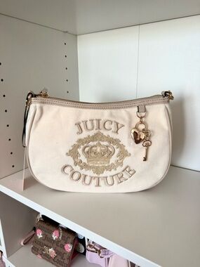 Juicy Couture “Falling For Juicy” Cream Embroidered Logo Shoulder Bag